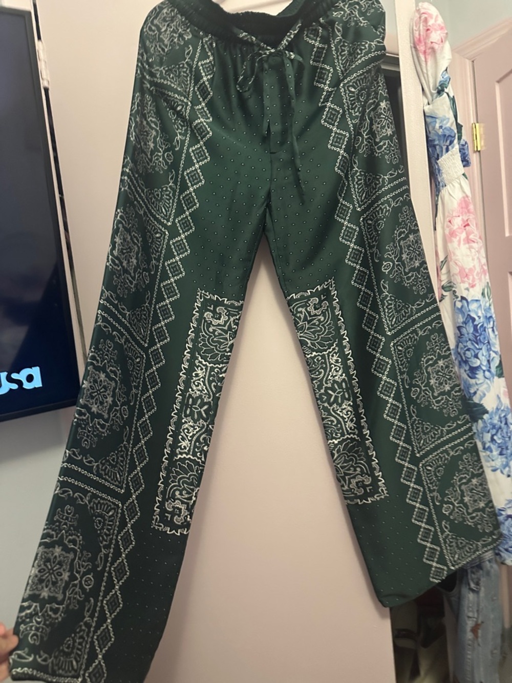 Green Bandana Print Wide Leg Pants